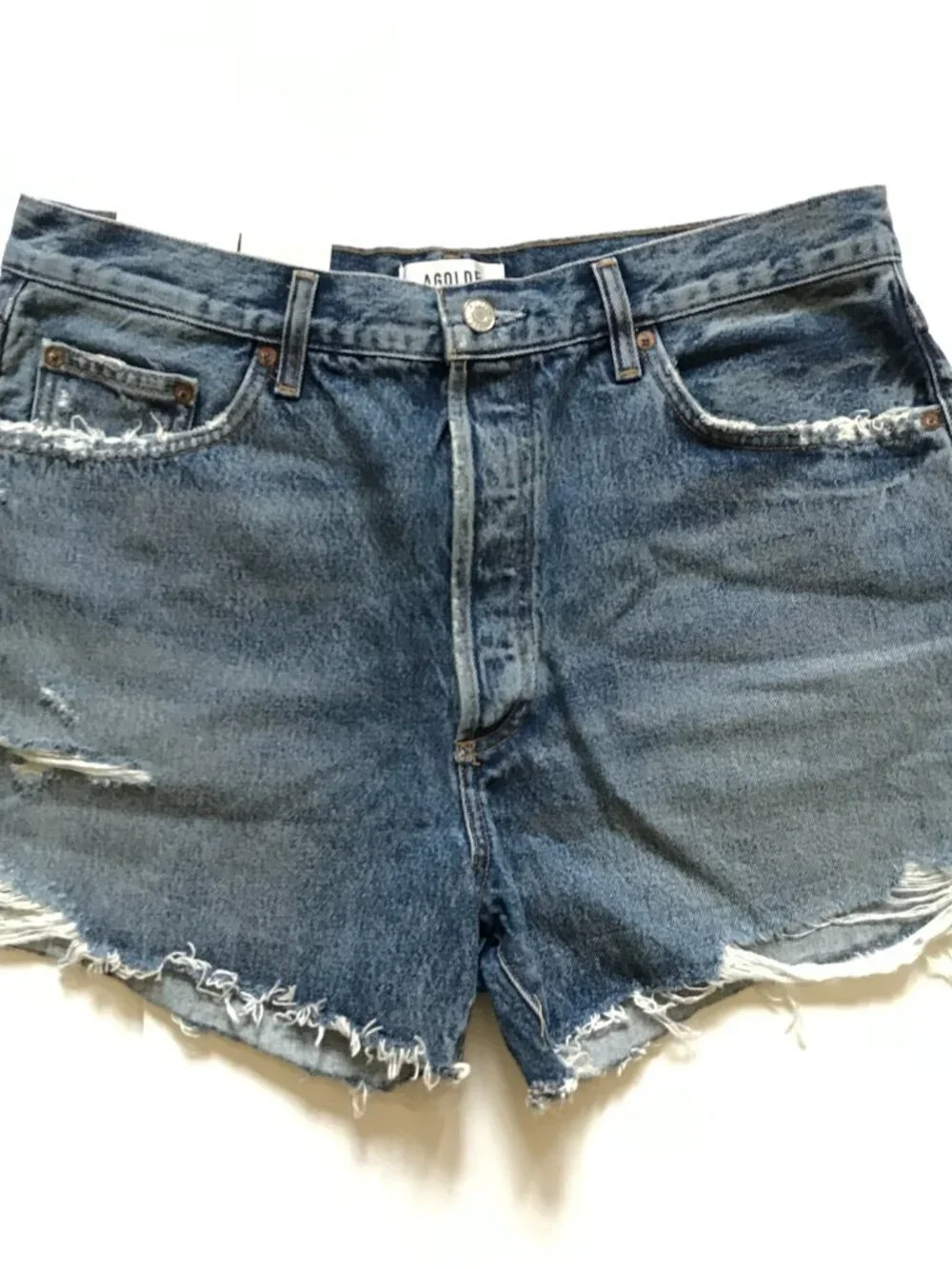 NWT Agolde Dee Vintage High Rise Cut Off Denim Jean Shorts Womens 32 Blue NEW